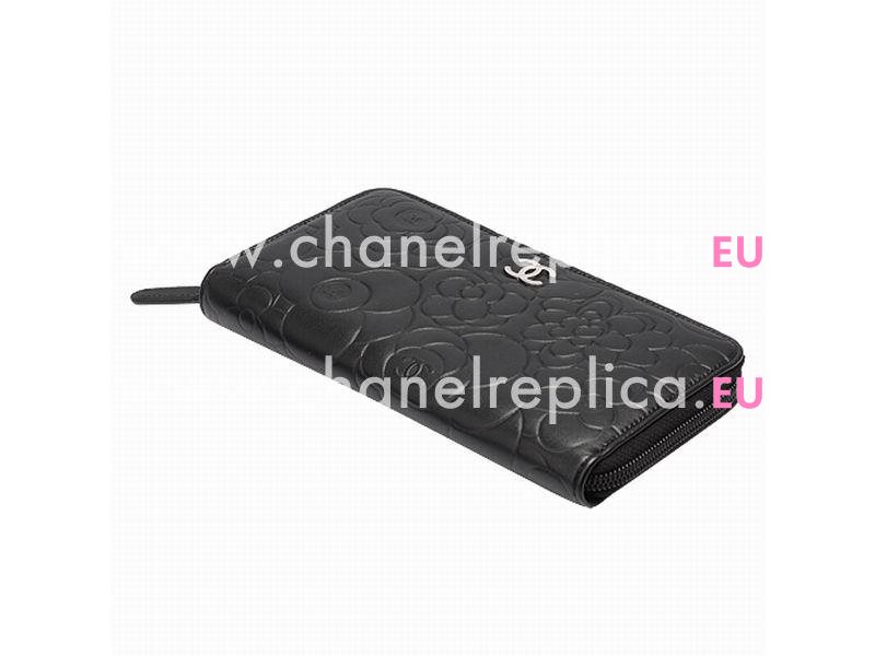 Chanel Lambskin Camellia Long Wallet In Black A56342