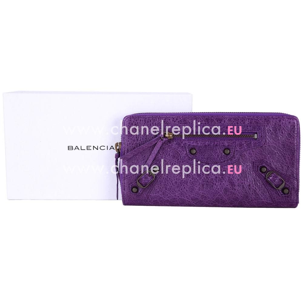Balenciaga Continental Classic Lambskin Aged Brass Hardware Wallets Purple B2055110