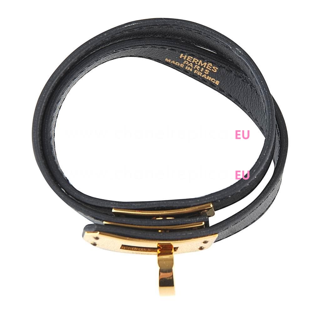 Hermes Cowskin R-Bracelet Black/Gold H7022004