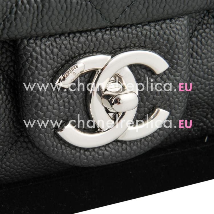 Chanel Easy Medium Caviar Leather Coco Bag Silver Chain Black A67741C