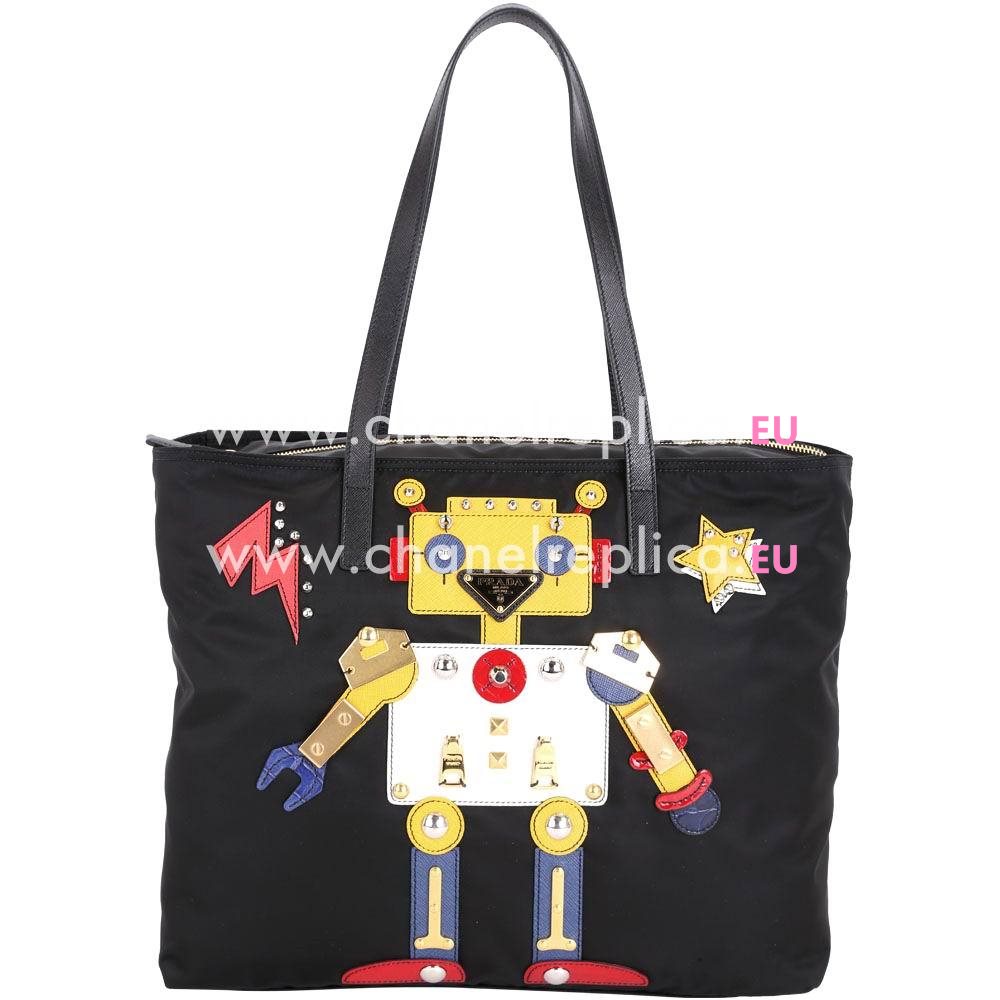 Prada Robot Nylon Zipper Tote bag Black P7031301