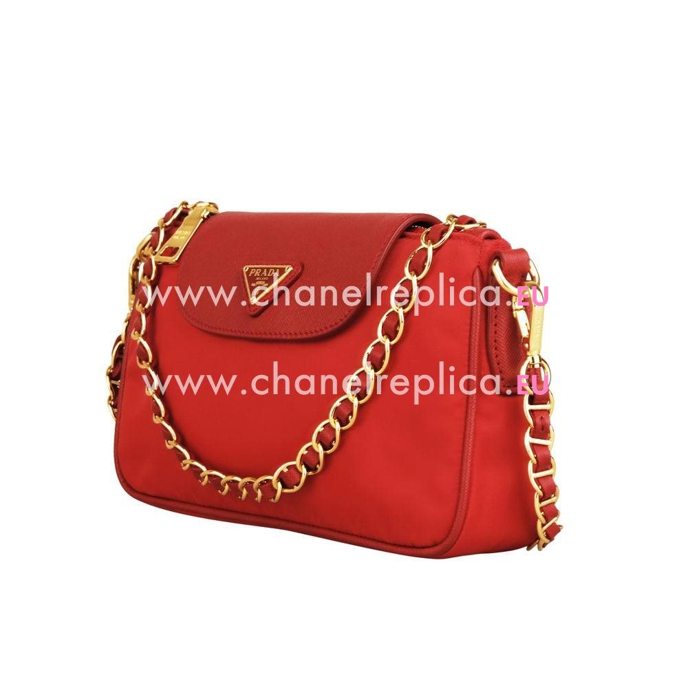 Prada Triangle Logo Plate Cluch Nylon Bag In Red P422143