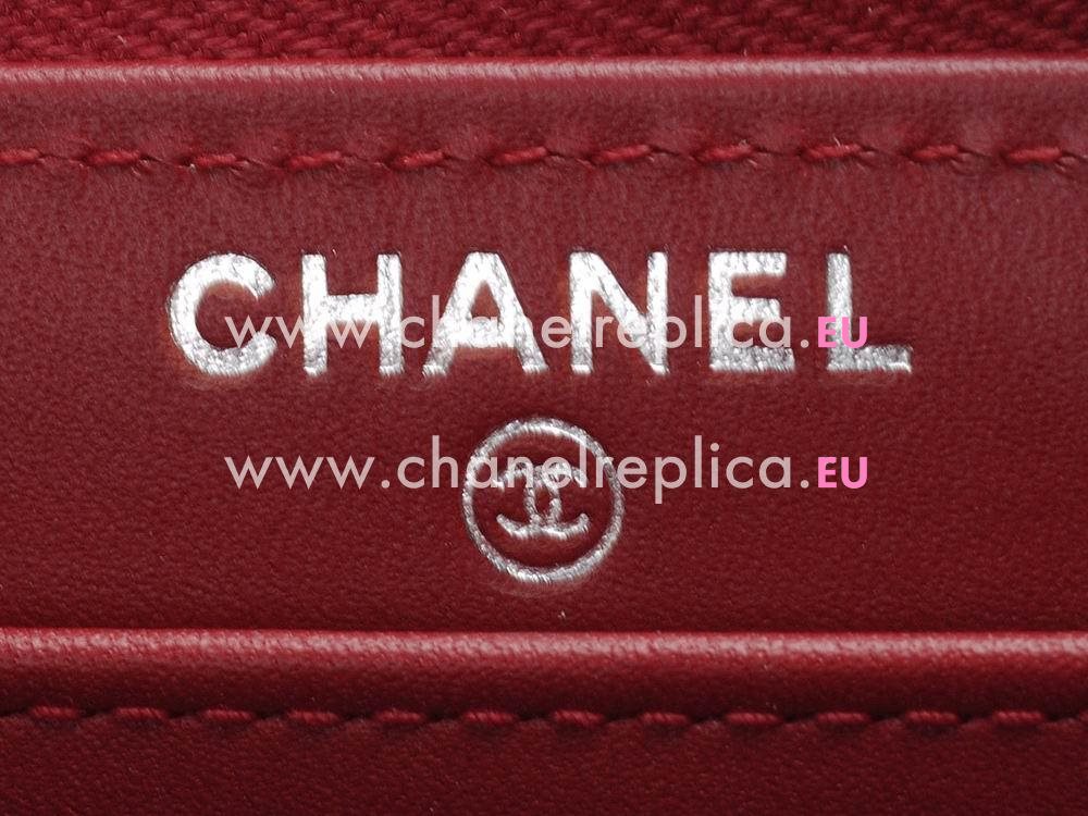 Chanel Caviar Silver CC L Wallet In Red C51818