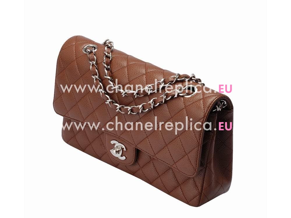 Chanel Caviar Medium Size Double Flap Bag Coffee(Silver) A01112CS