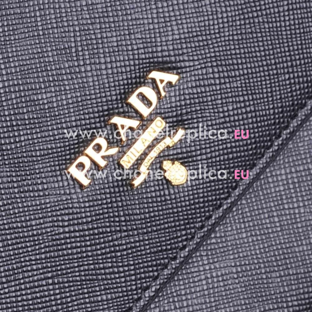 Prada Saffiano Matal Embossment Logo Cowhide Shoulder Bag In Black PR5281055