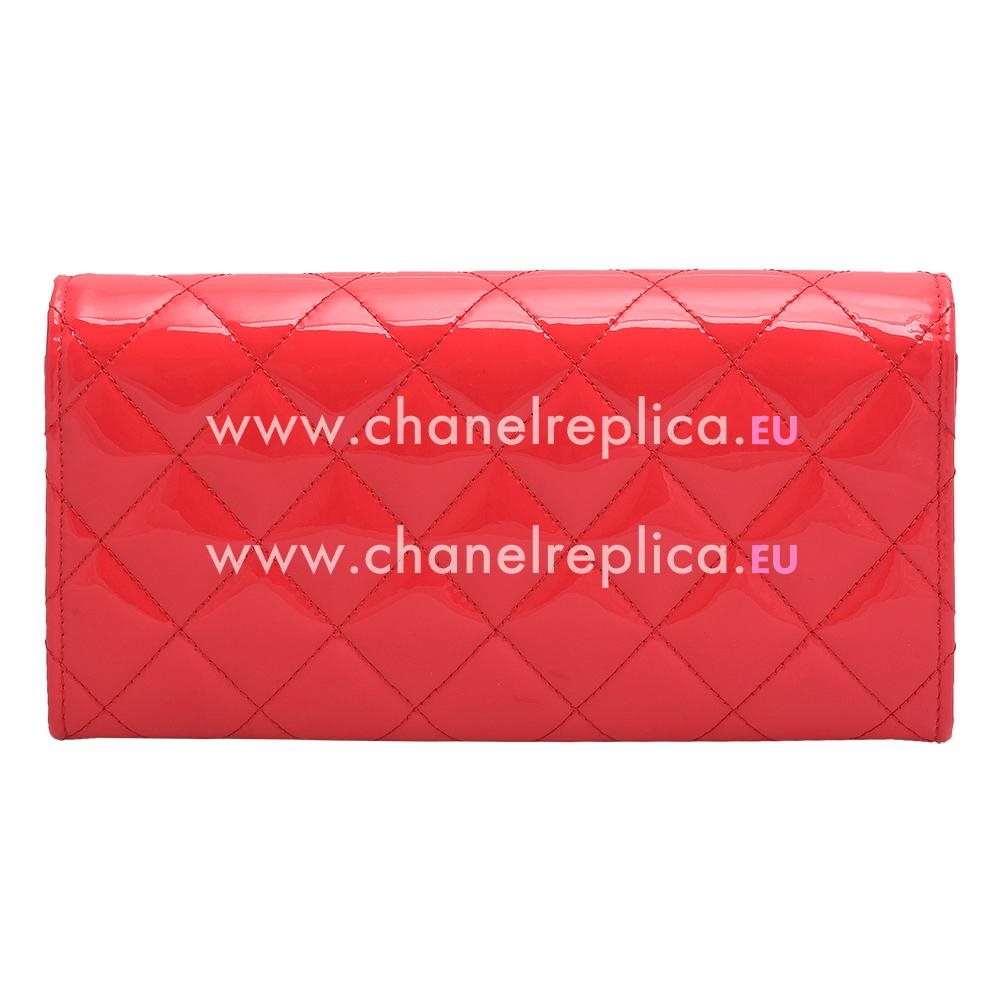 Chanel Patent Lambskin Silver CC 3Layers Long Wallet Red C969583