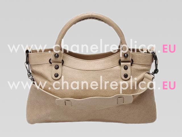 Balenciage First Top Leather&Fabric Bag Mlik-Tea 103208-MT