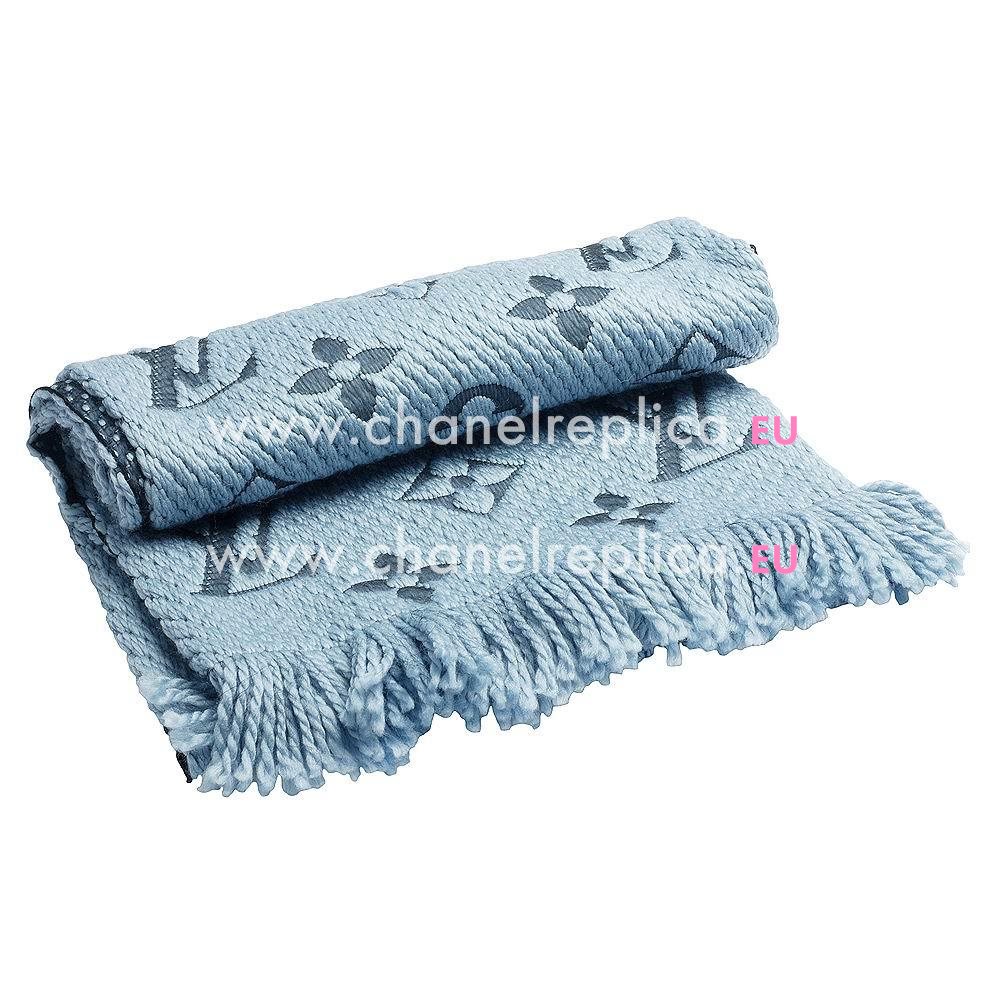 Louis Vuitton Logomania Shine Silk Wool Scarf Light Blue M75702