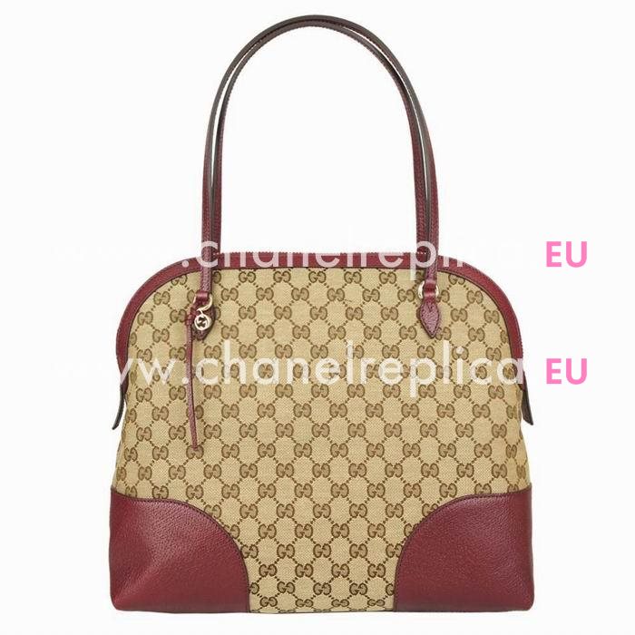 Gucci Bree Classic Jacquard Weave Cotton Cloth Bag In Khaki Red G6122211