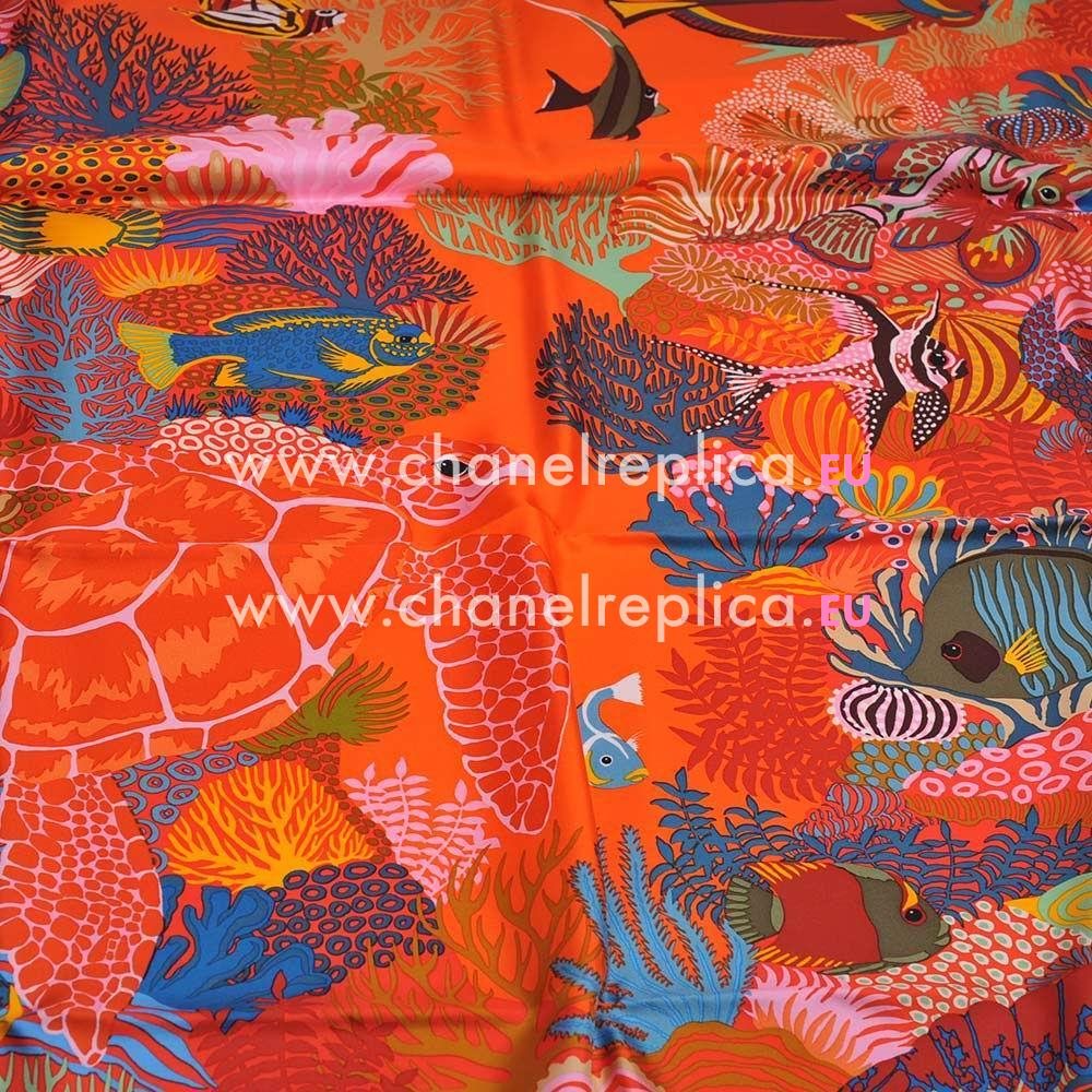 Hermes Sea World Silk Scarf Orange H6102844