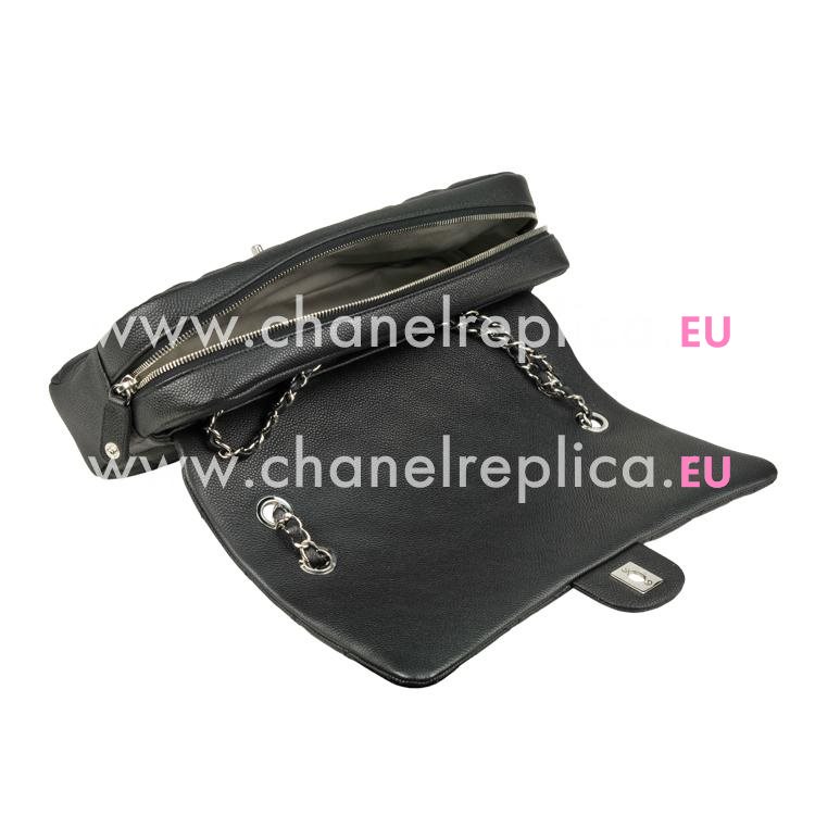 Chanel Easy Jumbo Caviar Leather Coco Bag Silver Chain Black A67742D