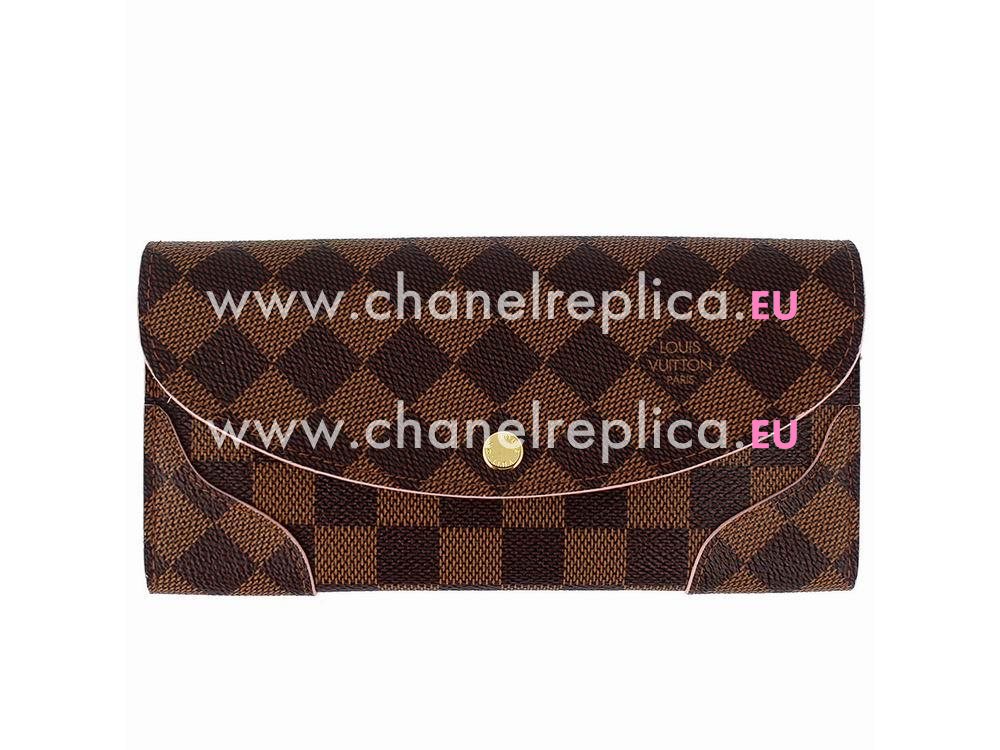 Louis Vuitton Damier Ebene Canvas Caissa Wallet Rose Ballerine N61227