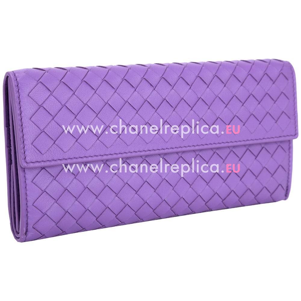 Bottega Veneta Classic Weave Zipper Nappa Wallet In Purple B6110728