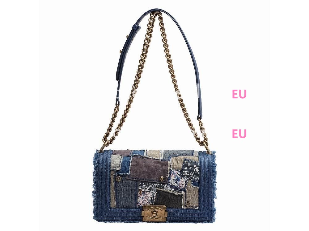 Chanel Boy Bag Patchwork Denim Flap Bag In Blue A92867-BLUE-GP