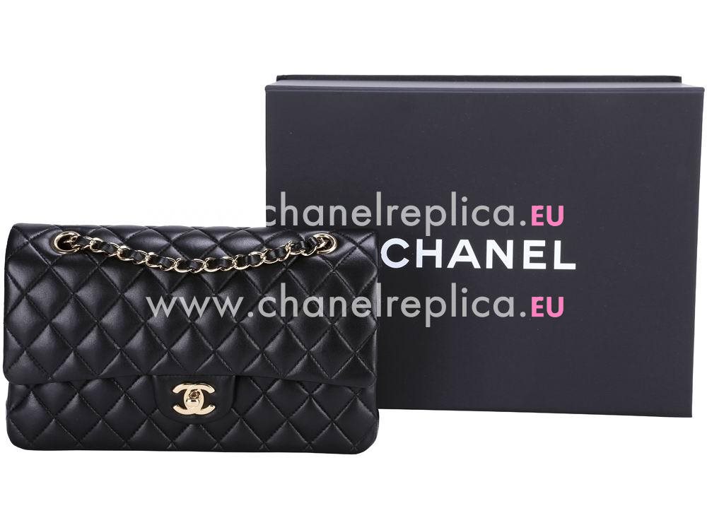 Chanel Medium Lambskin Double Flap Bag Black Gold A01112-5