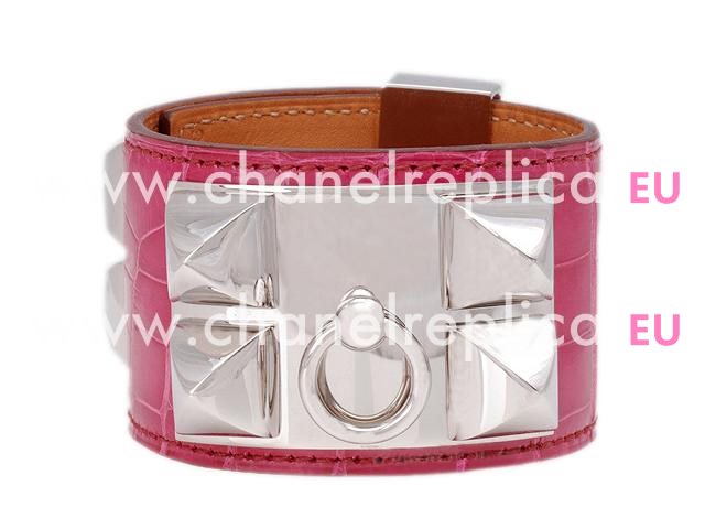 Hermes Goat Skin Collier De Chien Rivets of Metal Bracelet Peach-Red&Silver HE54789