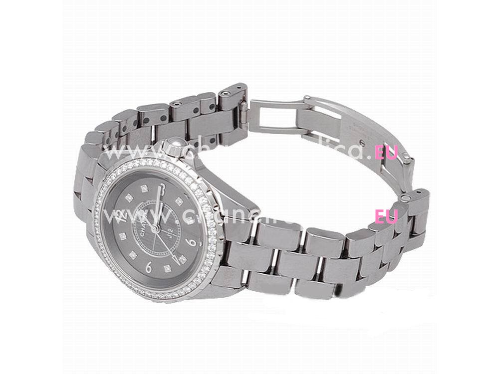 Chanel J12 Quartz Grey Ceramic Full Diamond Dress Watch H2565