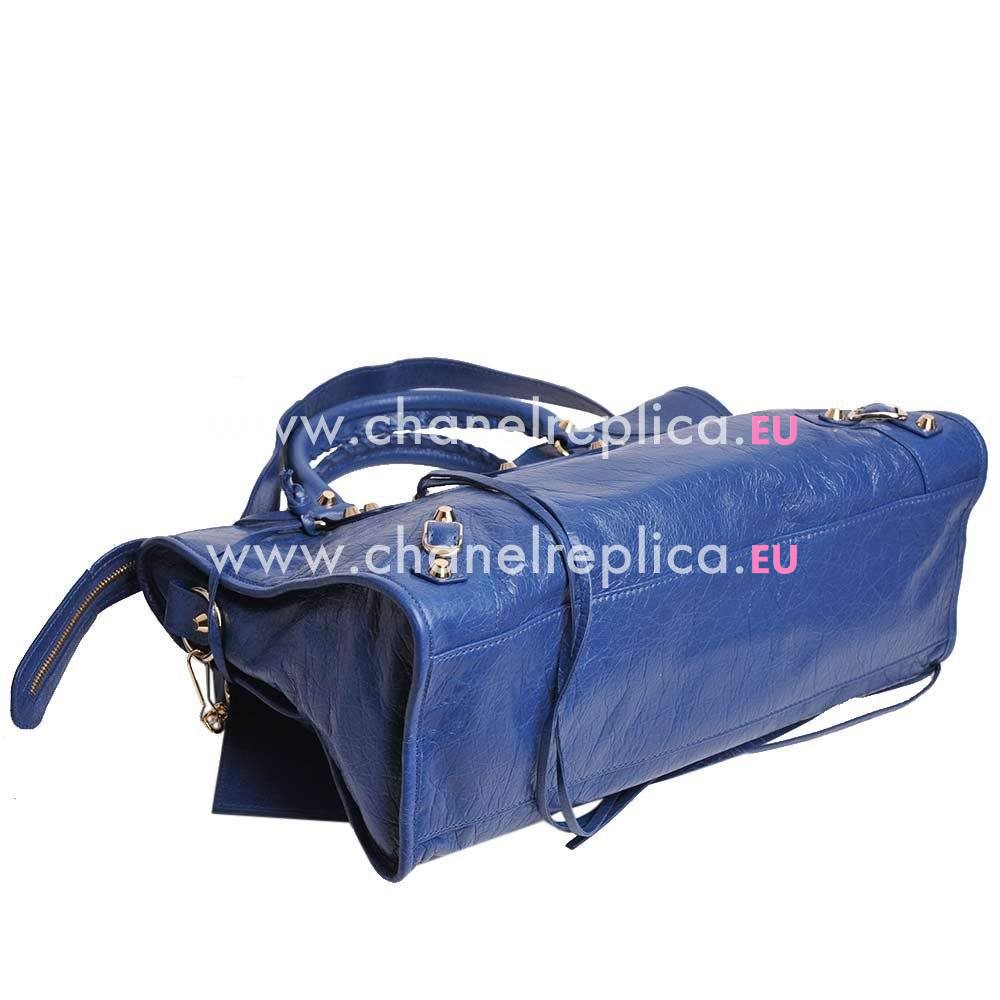 Balenciaga Gold City Lambskin Motorcycle Bag Gray Blue B7071904