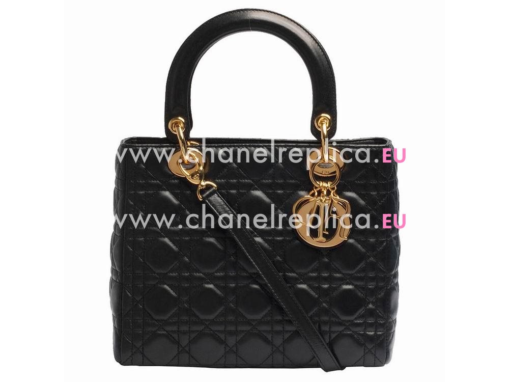 Dior Lady Dior Cannage Lambskin Leather In Black D2916