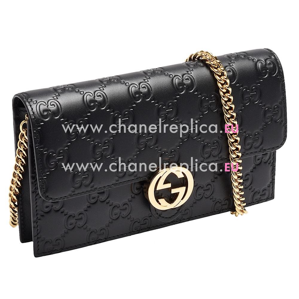 Gucci GG Signature Cowhide Leather Shouder Bag Black G937B70
