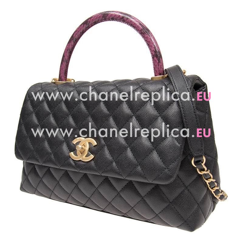 Chanel Black Cowhide Gold Hardware Coco Lizard Handle Bag A92991CBLKPLIZ