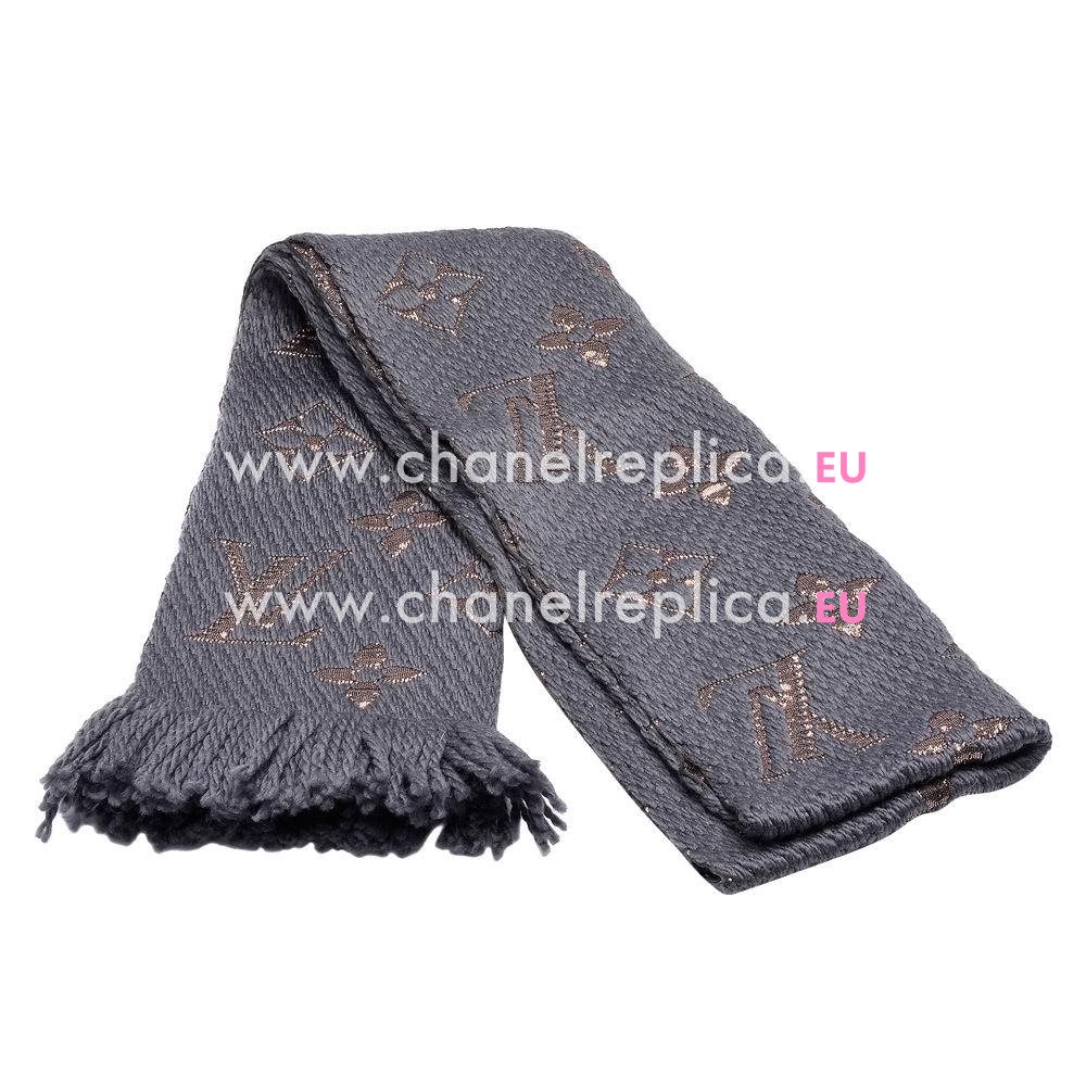 Louis Vuitton Logomania Shine Silk Wool Scarf Gray M70467