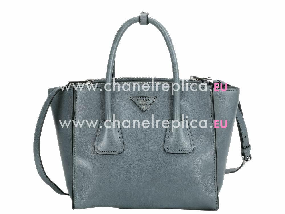 Prada Glace Shiny Calfskin Triangle Logo Medium Bag Gray P537985