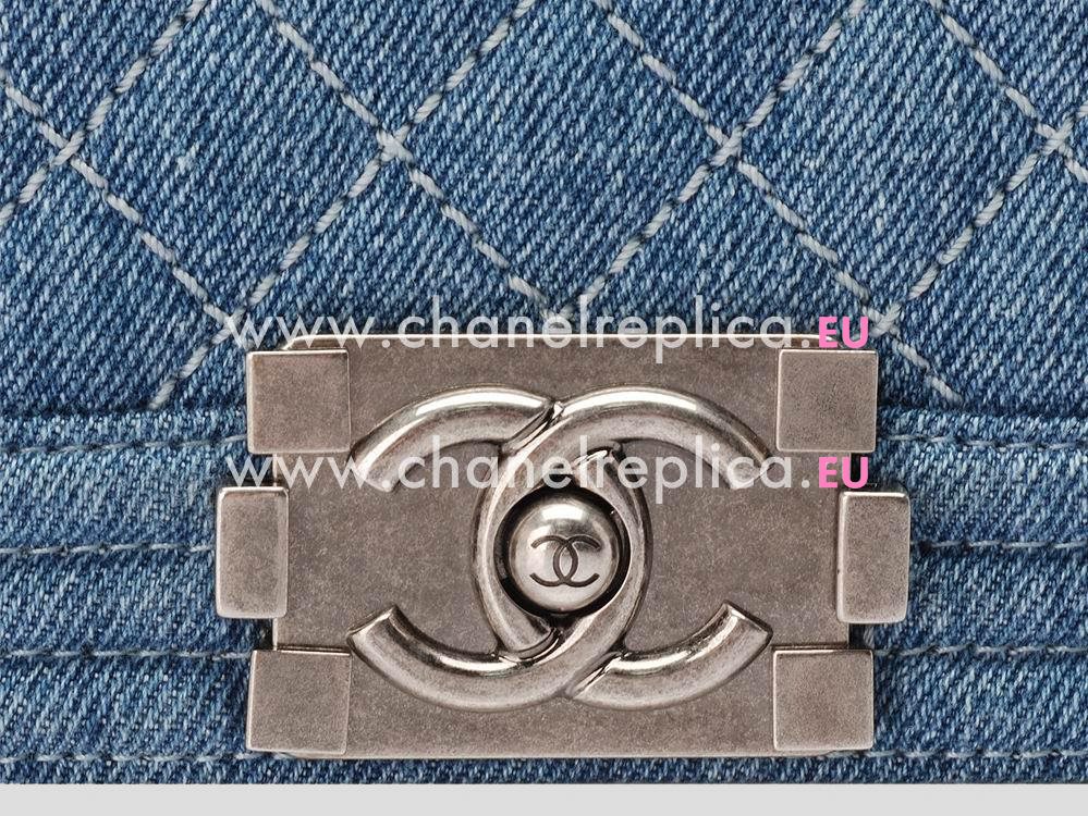 Chanel Denim/Calfskin Antique-Silver Chain 30cm Boy Bag Blue A47584