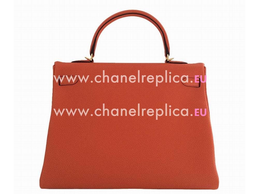 Hermès Kelly Hermes Kelly 35 Feu Taurillon Clemence Leather Gold Hardware H2032