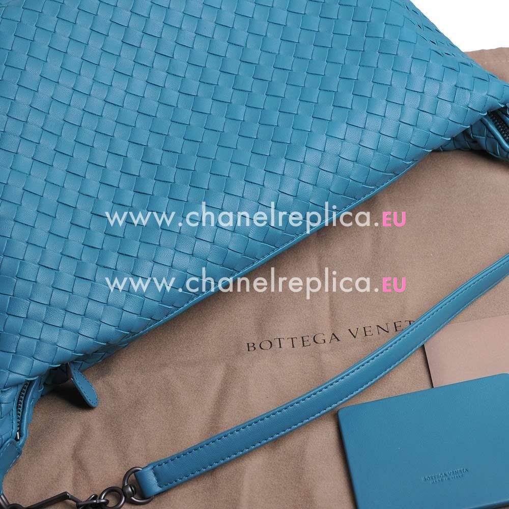 Bottega Veneta Nappa Leather Woven Shoulder Bag Blue green BV7022804