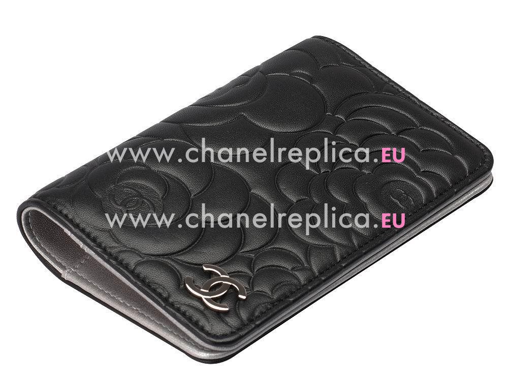 Chanel Camellia Lambskin CC Wallet In Black A32084