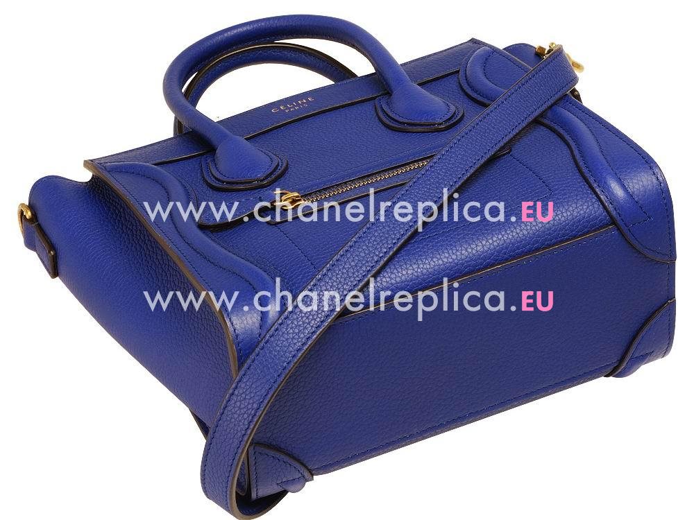 Celine Square Luggage Bubble Calfskin Nano Mini Gold Sapphire Blue CE544559