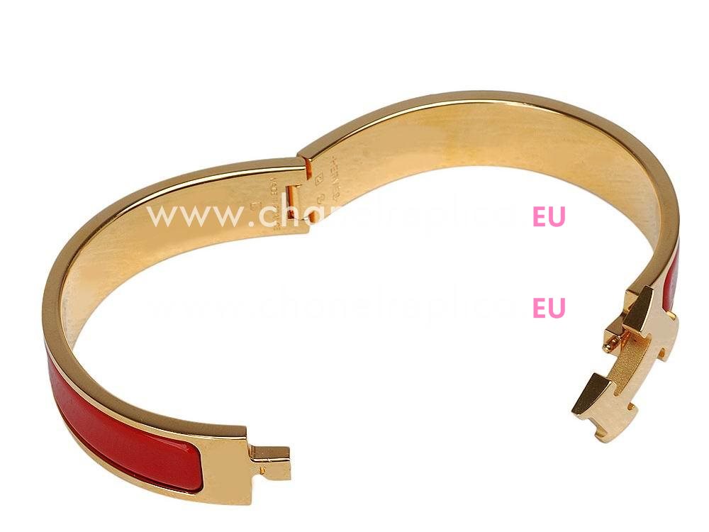 Hermes Click H Logo Enamelled Bracelet Red Gold H58965
