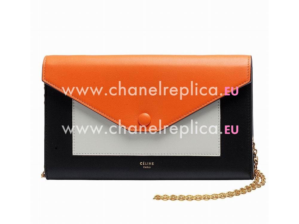 Celine Calfskin Gold Chain Shoulder Bag(Orange/Black/Grey) CE531268