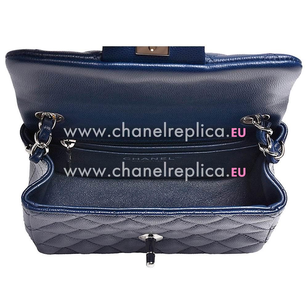 CHANEL Mini Coco Rhomboids Silvery Hardware Calfskin Bag in Navy Blue C7090710