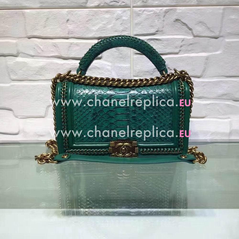 Chanel Boy Cuprum Hardware South Africa Python Skin Bag Deep Green C7032705