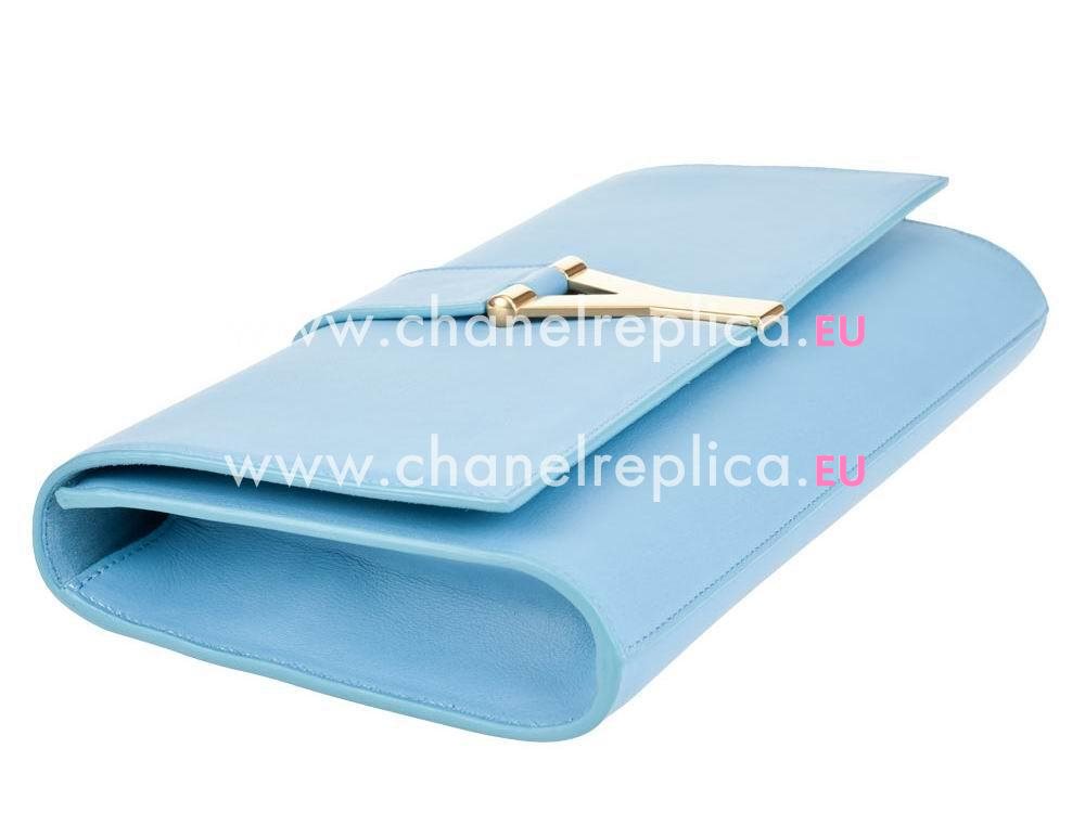 YSL Chye Leather Clutch Y Calfskin Small Bag In Light Blue YSL4889537