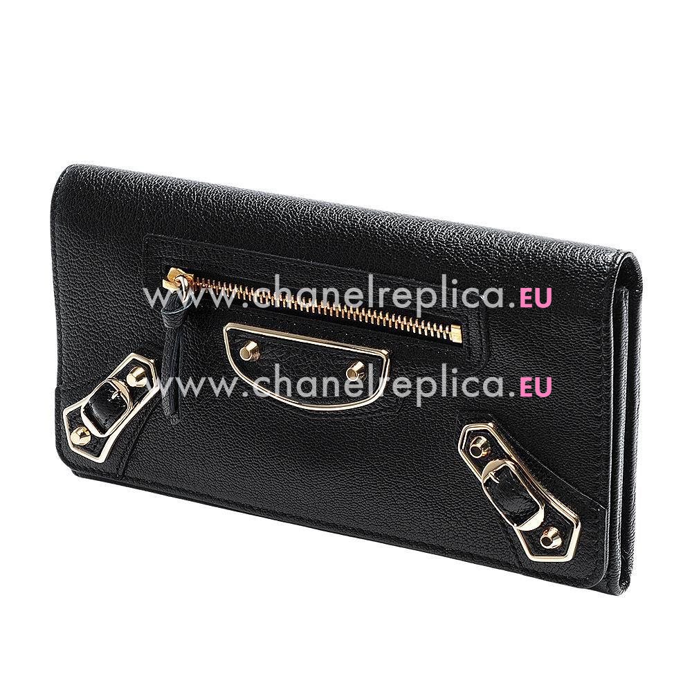 Balenciaga Metallic Edge Money Lambskin Gold Hardware Wallets Black B2055122