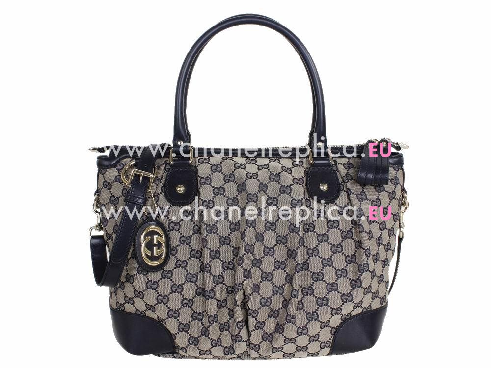 Gucci Large Sukey G-Logo Fabric&Cowhide Bag Blue G554950