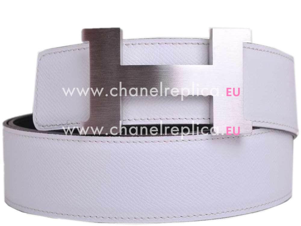 Hermes Big Silver H Logo White Epsom-Black Calfskin Two-sided Belt H535058