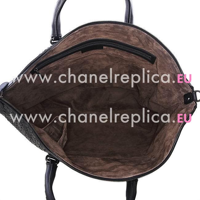 Bottega Veneta Classic Nappa Leather Zipper Woven Bag Black B5660826