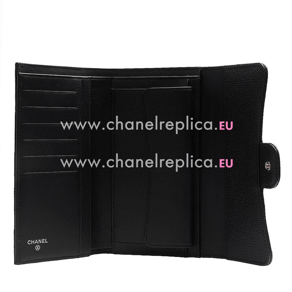 Chanel Caviar Ceramics CC Snapper Zipper Wallet Black A753394