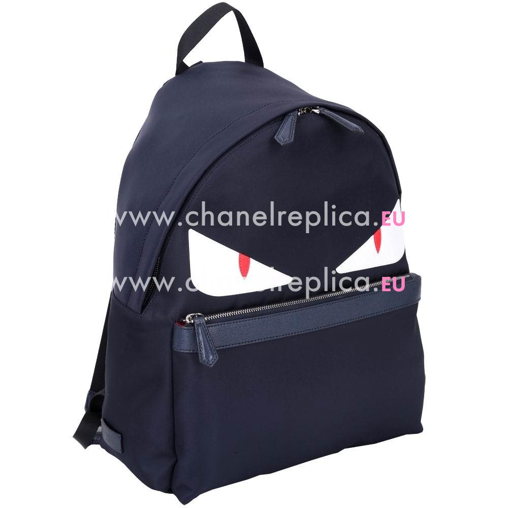 Fendi Monster Cowskin Nylon Backpack Deep Blue F1548691
