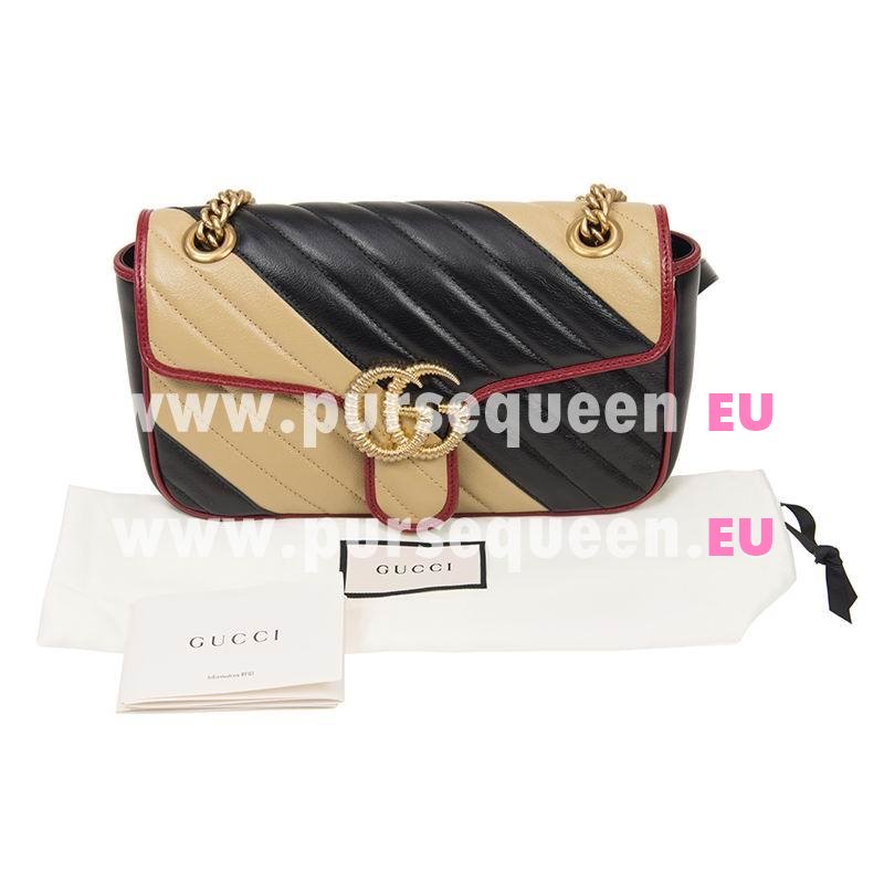 Gucci Beige And Black Diagonal Matelassé Leather GG Marmont Small Shoulder Bag 443497 0OLOX 9689
