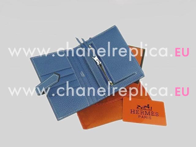 Hermes Classic Clemence Leather Purse Medium Blue H0006C