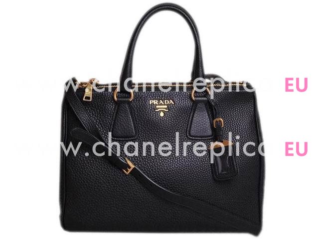 Prada Vit Daino Caviar Leather Shopping Tote Black P45300