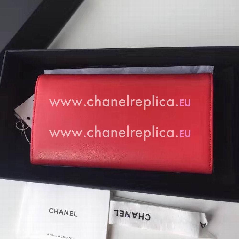 Chanel CC logo Calfskin Long Wallet Red C6120611