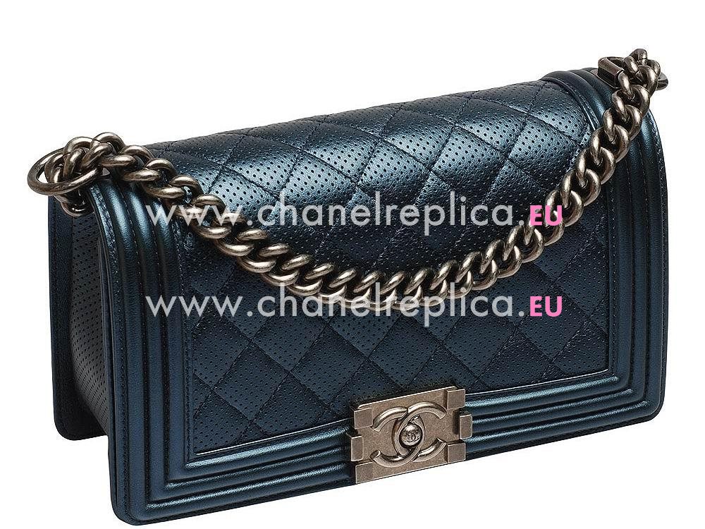 Chanel Calfskin Anti-silver Chain 25cm Boy Bag In Blue A56563