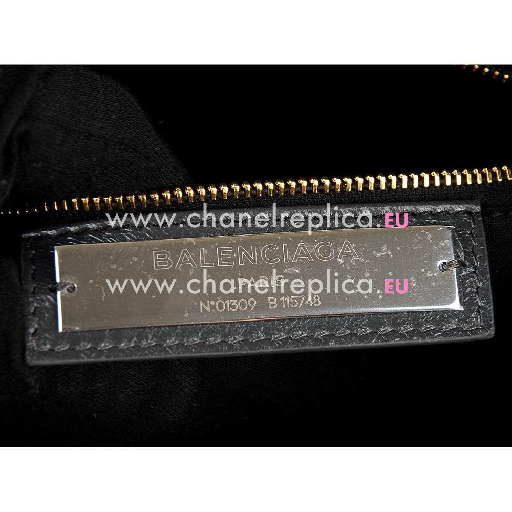 Balenciaga City Gold Button Sheepskin Bag Deep Gray B7050714