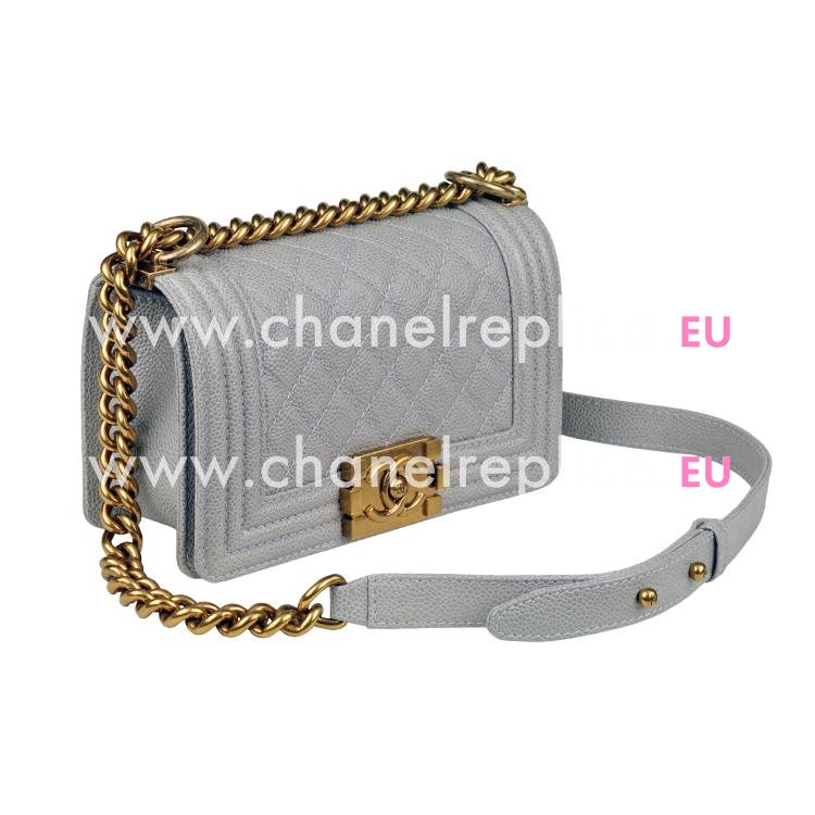 Chanel Grey Caviar Antique-Gold Chain Mini Boy Bag A67085GCG